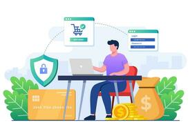 Secure payment transaction concept flat illustration vector template, Online payment gateway, Online shopping, Secure digital money transfer method