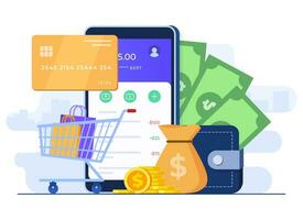 Online shopping concept flat illustration, Digital payment gateway, Mobile wallet app, Online money transfers, E-payment, Digital banking, Cashless payment, E-commerce, E-wallet, Secure payment vector