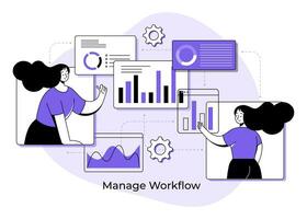 Business people working together success, Workflow management flat illustration, Work organization, Project management, Online business communication, Distant workflow, remote business communication vector