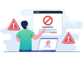 Blocked or banned website, system, connection, Ad blocking software, Banned user account flat illustration vector banner for landing page, social media, website, mobile apps