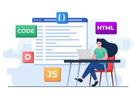 Web developer wiring code or program using laptop, Computer programming, Java, HTML symbols, Web design, Software, application design, programming languages, developing, website, programmer vector