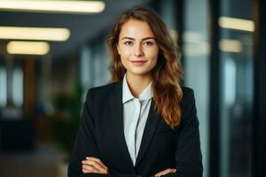 ai generado retrato de un oficina trabajador de un hermosa negocio jefe en un traje. foto