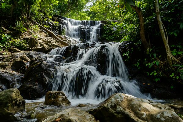 AI generated Photo of a beautiful waterfall in the forest