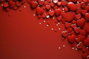 AI generated Red valentines day decorated with hearts empty space background photo