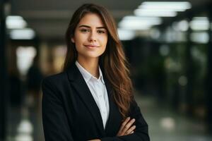 AI generated Portrait of an office worker of a beautiful business boss in a suit. photo