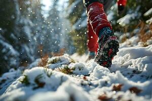 AI generated Winter landscape with snow and people exploring photo