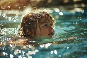 ai generado foto niño en el piscina