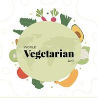 World Vegan Vegetarian Day. Round vegetable frame with place for text. Circle of healthy organic veggies. Square card template for dietary food concept. Vector flat illustration on white background.