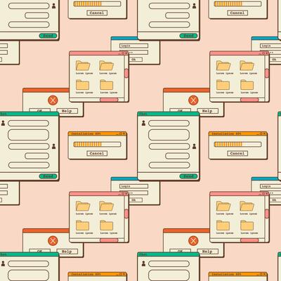 Set of post or stories templates for social media in vaporwave style. Abstract retro 80s 90s aesthetic groovy backgrounds with old computer user interface, nostalgic elements and stickers. Vector.
