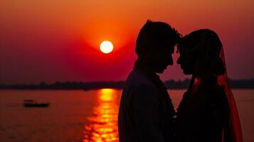 AI generated Silhouetted Embrace Against a Fiery Sunset Backdrop photo
