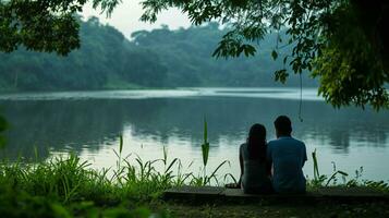 AI generated Tranquil Lakeside Solitude for Two in Natures Embrace photo