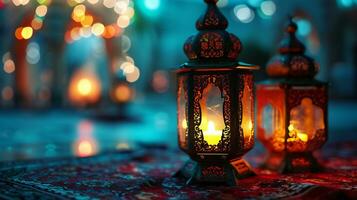 AI generated Tranquil Candlelight Vigil with Moroccan Lanterns photo