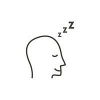 dormido contento cabeza con sonrisa y dormido sonido contorno Delgado línea icono. concepto de mejor bueno sonido dormir para sano estilo de vida. vector ilustración.