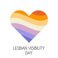 Lesbian Visibility Day in April. Lesbian flag in heart shape icon isolated on a white background . LGBT queer community campaign. Vector square banner or greeting card in flat style.