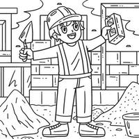 Construction Mason Holding Brick Coloring Page vector