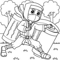 Ninja Holding a Big Scroll Coloring Page for Kids vector