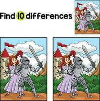 Knight Protecting Princess Find The Differences vector