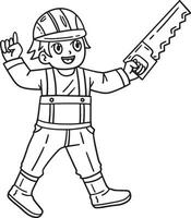 Construction Worker with Hand Saw Isolated vector