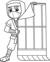 Ninja Hiding Isolated Coloring Page for Kids vector