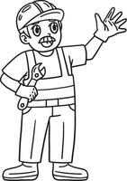 Construction Worker Isolated Coloring Page vector