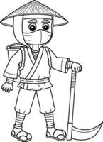 ninja disfraz como un granjero aislado colorante página vector
