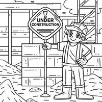 Construction Worker Holding Signage Coloring Page vector