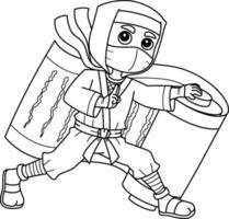 Ninja Holding a Big Scroll Isolated Coloring Page vector