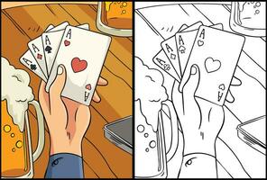 Cowboy Game Cards Coloring Page Illustration vector