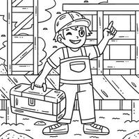 Construction Worker with Toolbox Coloring Page vector