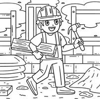 Construction Worker with Wood and Hammer Coloring vector