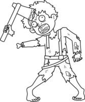 Zombie with an Axe in His Head Isolated Coloring vector