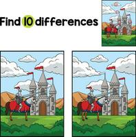 Knight Riding Horse in Castle Find The Differences vector