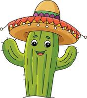 Cactus with Sombrero Cartoon Colored Clipart vector