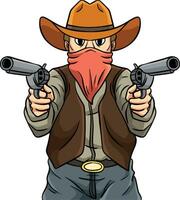 Cowboy Pointing Gun Cartoon Colored Clipart vector