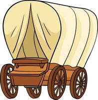 Cowboy Covered Wagon Cartoon Colored Clipart vector