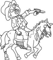 Zombie Cowboy Isolated Coloring Page for Kids vector