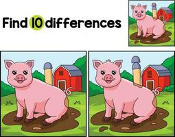 Pig Animal Find The Differences vector