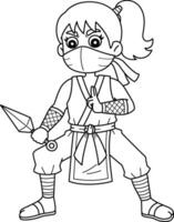Ninja Kunoichi with Kunai Isolated Coloring Page vector