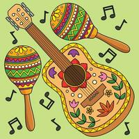 Cinco de Mayo Guitar and Maracas Colored Cartoon vector