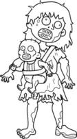 Zombie Mother and Child Isolated Coloring Page vector