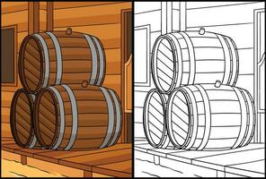 Cowboy Barrels Stock Coloring Page Illustration vector