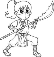 Ninja Kunoichi with Naginata Isolated Coloring vector