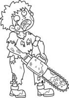 Zombie with Chainsaw Isolated Coloring Page vector