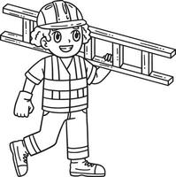 Construction Worker with Ladder Isolated Coloring vector