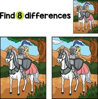Knight and Princess Horse Find The Differences vector