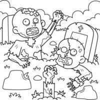 Zombies Rising from the Grave Coloring Page vector