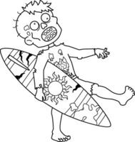 Zombie Surfer Isolated Coloring Page for Kids vector