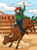 vaquero toro jinete de colores dibujos animados ilustración vector