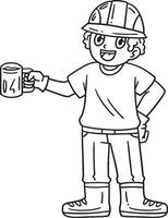 Construction Worker Having a Coffee Break Isolated vector