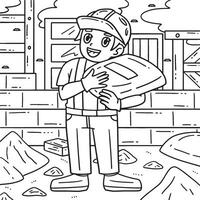 Construction Worker Hauling Cement Coloring Page vector